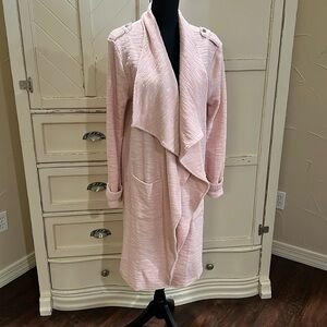 Pink long drape front coat